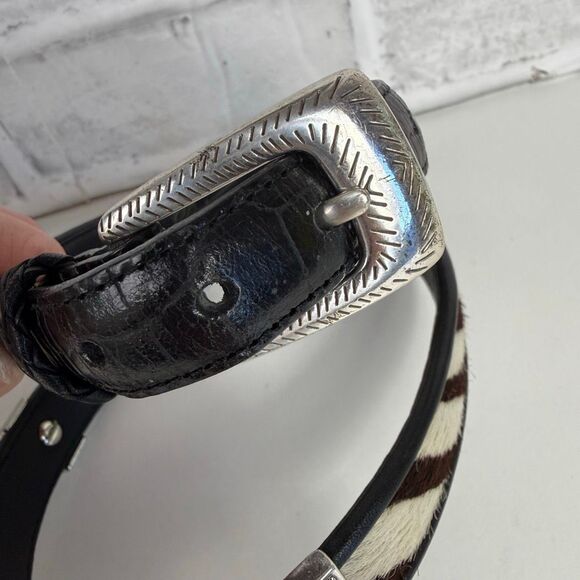 Brighton Calf Hair Animal Print Leather Belt Silver Hardware Size 34 - Picture 5 of 6